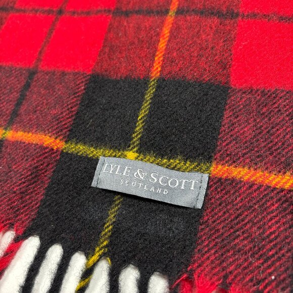 Lyle & Scott Scotland Red Tartan Plaid Wool Scarf Made in Scotland 52 X 11.75 in - Picture 2 of 3